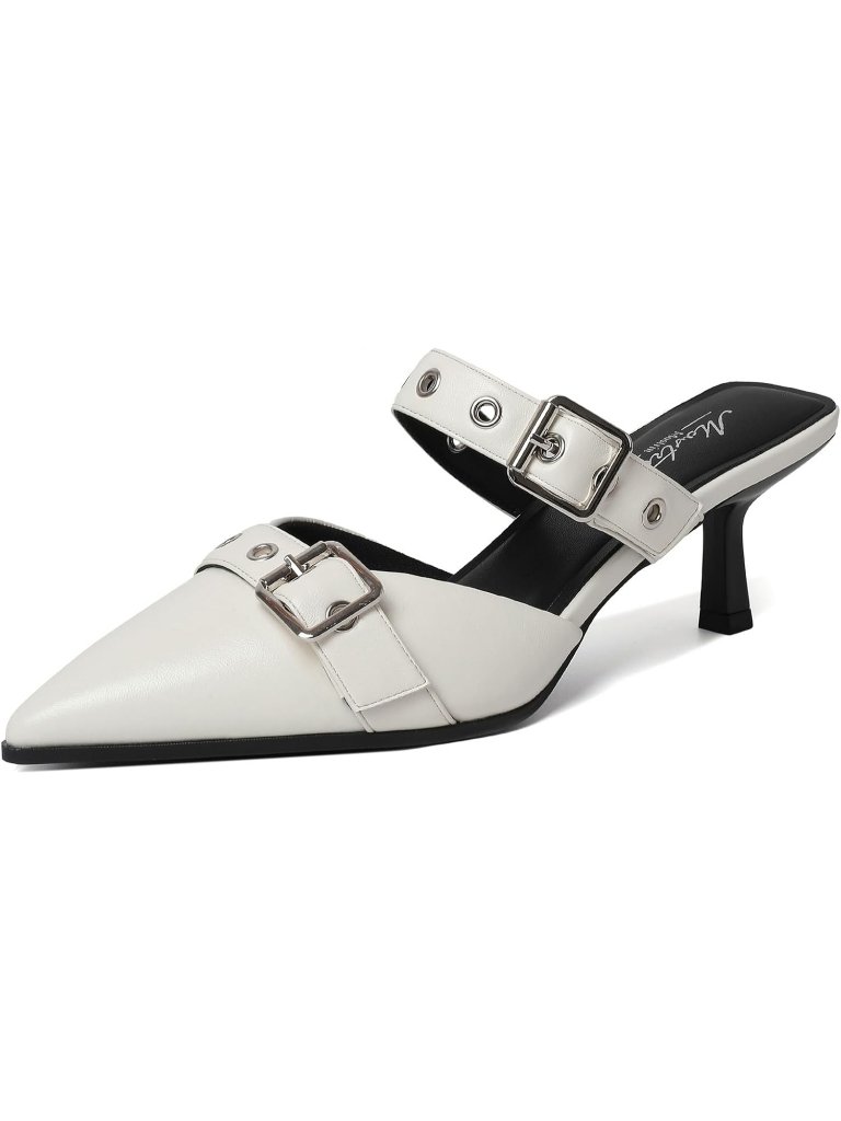 Women's White Faux Leather Pointed Closed Toe Stiletto Dressy Pumps Heels